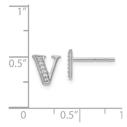 14k White Gold Real Diamond Initial V Earrings