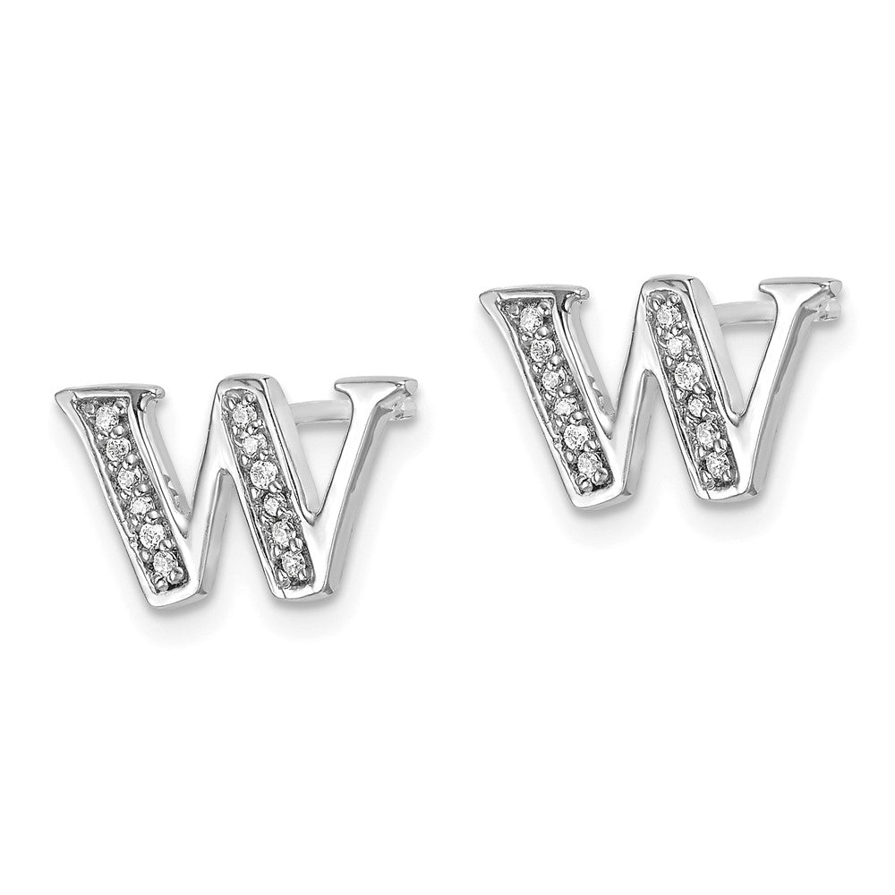 14k White Gold Real Diamond Initial W Earrings