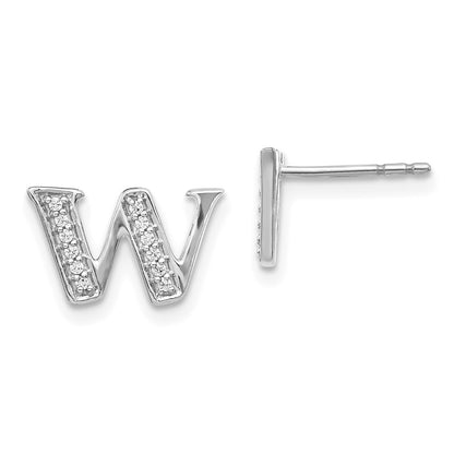 14k White Gold Real Diamond Initial W Earrings EM4170W-010-WA