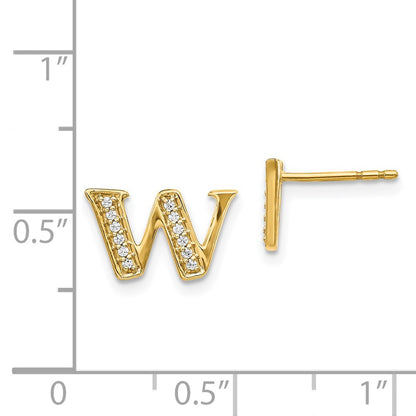 14k Yellow Gold Real Diamond Initial W Earrings