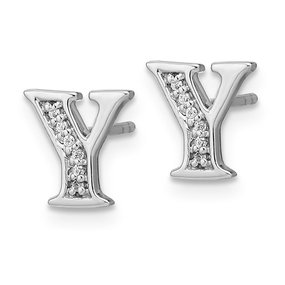 14k White Gold Real Diamond Initial Y Earrings