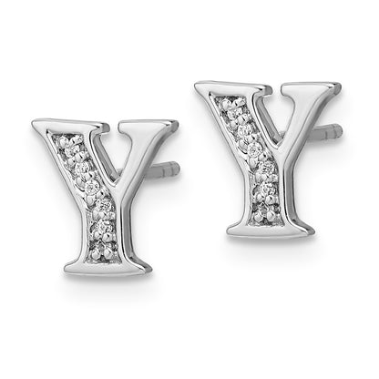 14k White Gold Real Diamond Initial Y Earrings