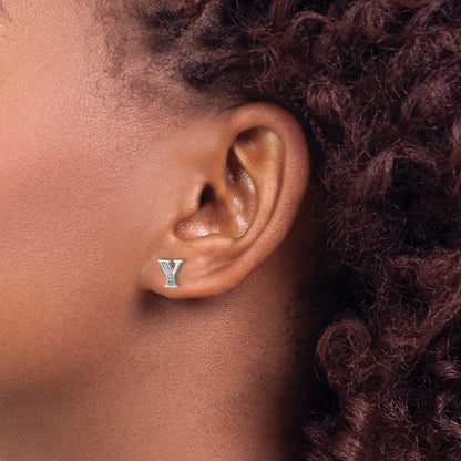 14k White Gold Real Diamond Initial Y Earrings