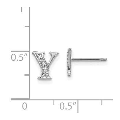 14k White Gold Real Diamond Initial Y Earrings