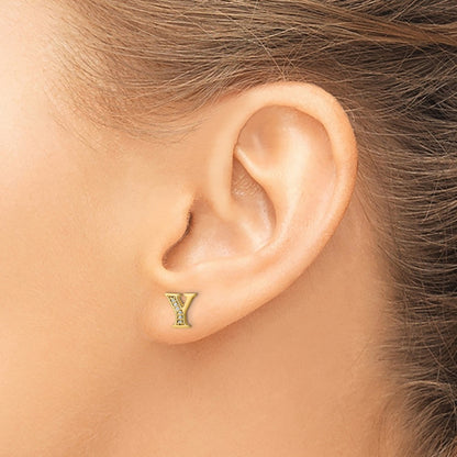 14k Yellow Gold Real Diamond Initial Y Earrings