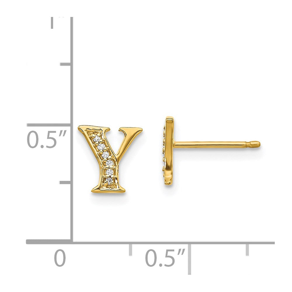 14k Yellow Gold Real Diamond Initial Y Earrings