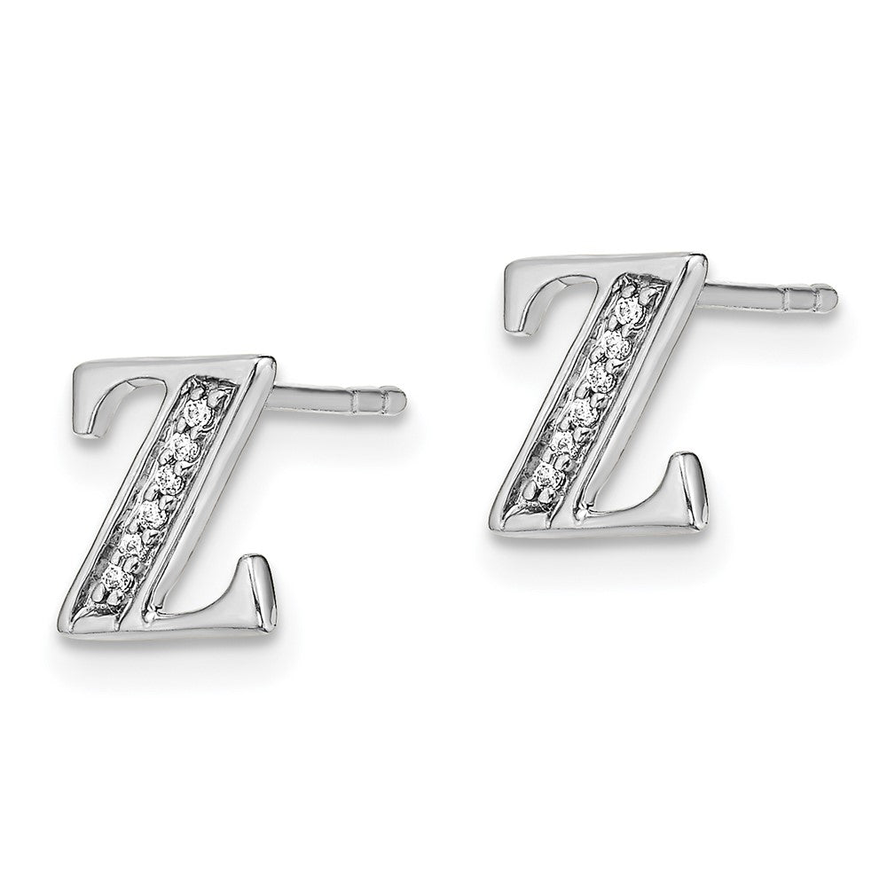 14k White Gold Real Diamond Initial Z Earrings EM4170Z-004-WA
