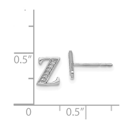 14k White Gold Real Diamond Initial Z Earrings