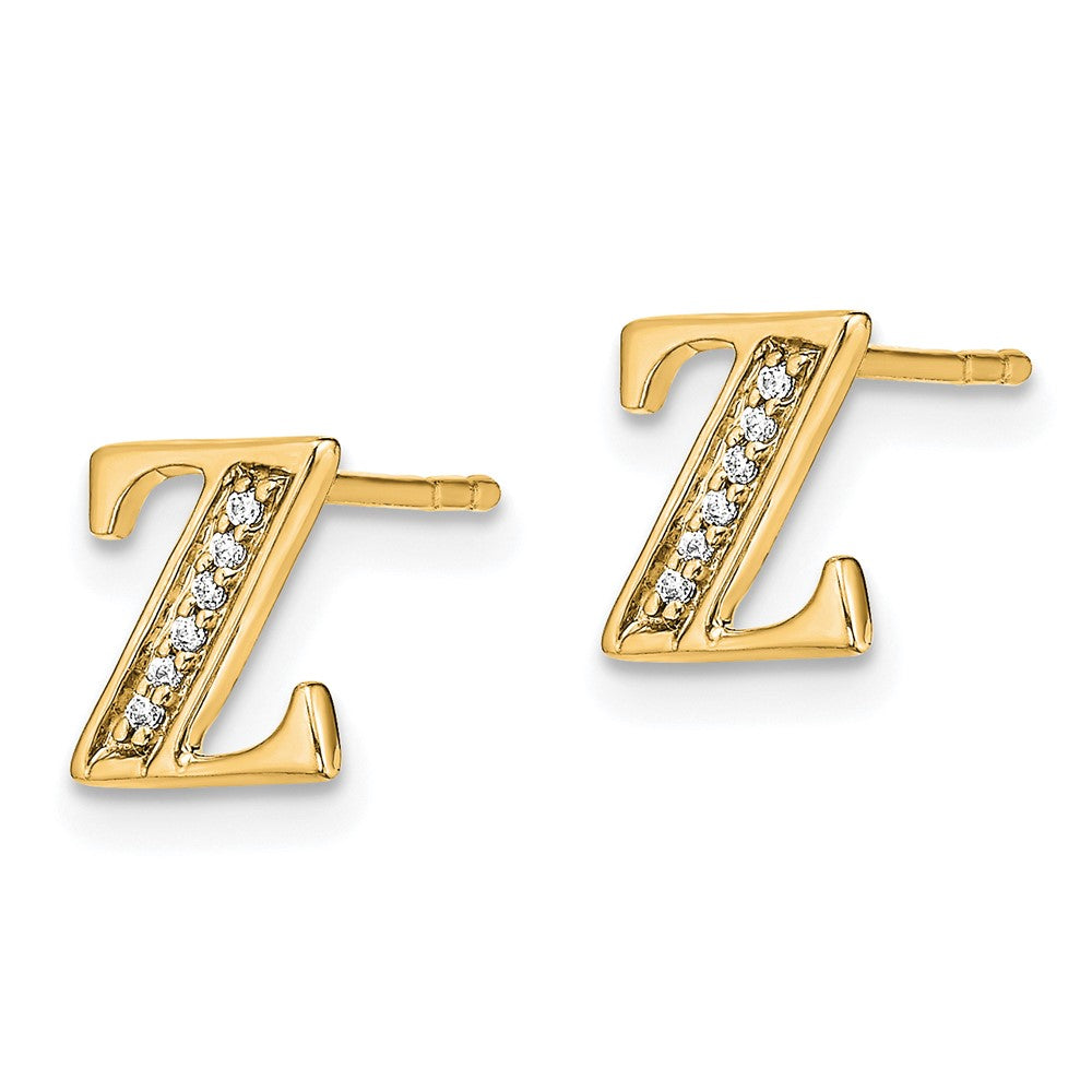 14k Yellow Gold Real Diamond Initial Z Earrings