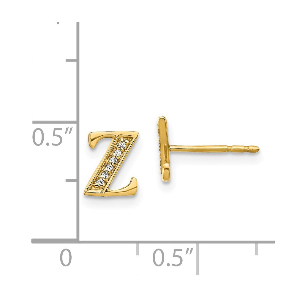 14k Yellow Gold Real Diamond Initial Z Earrings EM4170Z-004-YA