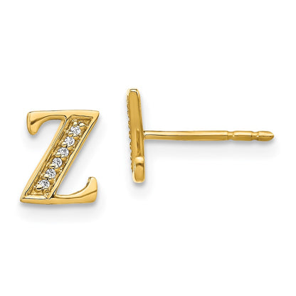14k Yellow Gold Real Diamond Initial Z Earrings EM4170Z-004-YA