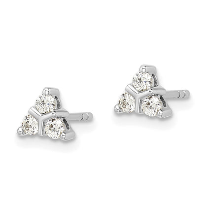 14k White Gold 3-stone Real Diamond Triangle Earrings