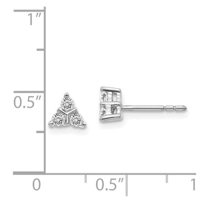 14k White Gold 3-stone Real Diamond Triangle Earrings