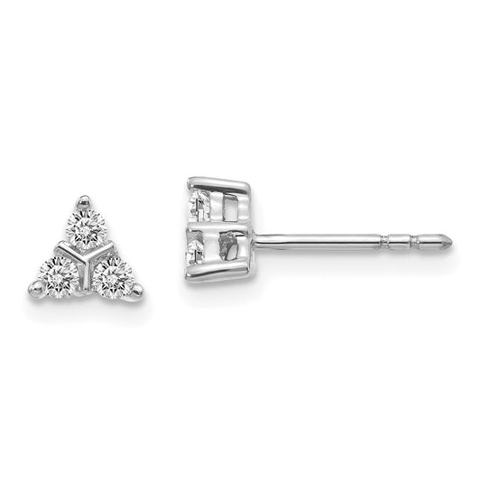 14k White Gold 3-stone Real Diamond Triangle Earrings
