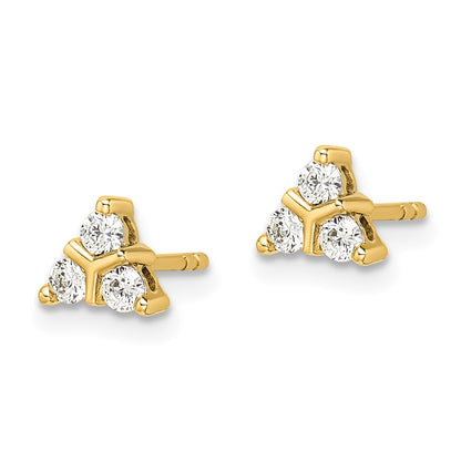 14k Yellow Gold 3-stone Real Diamond Triangle Earrings