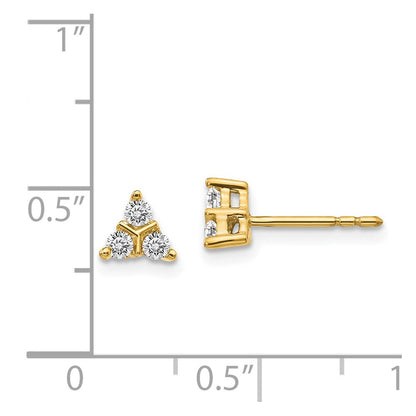 14k Yellow Gold 3-stone Real Diamond Triangle Earrings