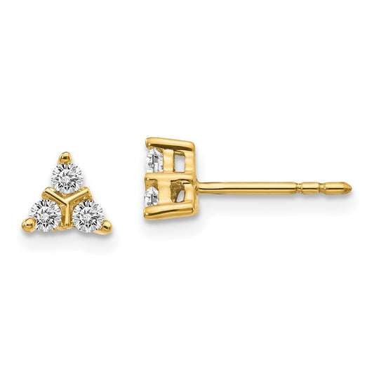 14k Yellow Gold 3-stone Real Diamond Triangle Earrings