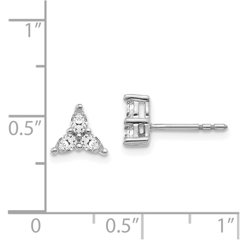 14k White Gold 3-stone Real Diamond Triangle Earrings