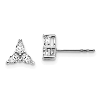 14k White Gold 3-stone Real Diamond Triangle Earrings