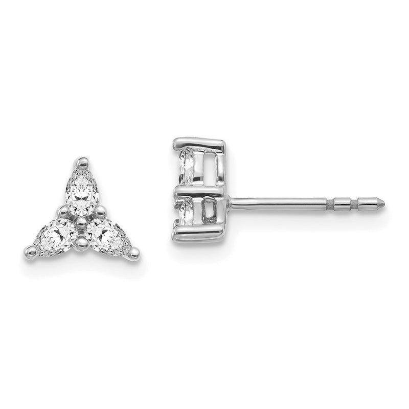14k White Gold 3-stone Real Diamond Triangle Earrings