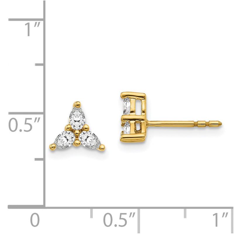 14k Yellow Gold 3-stone Real Diamond Triangle Earrings