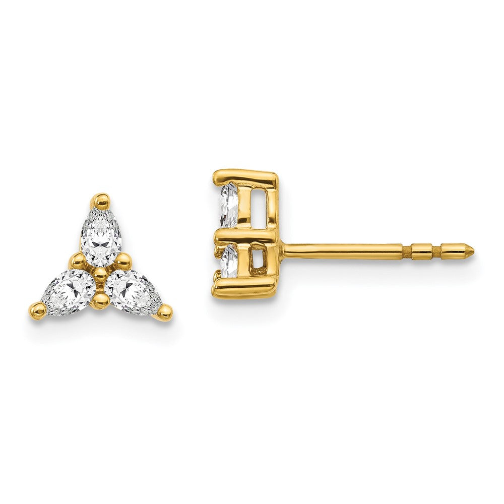 14k Yellow Gold 3-stone Real Diamond Triangle Earrings