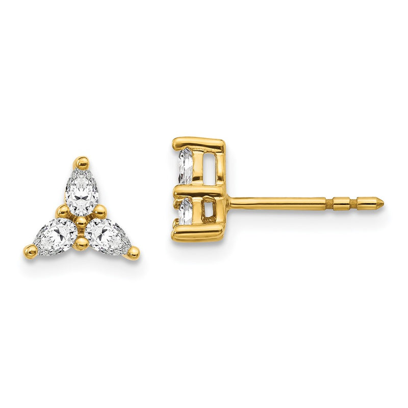 14k Yellow Gold 3-stone Real Diamond Triangle Earrings