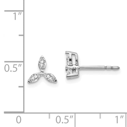 14k White Gold 3-stone Real Diamond Triangle Earrings
