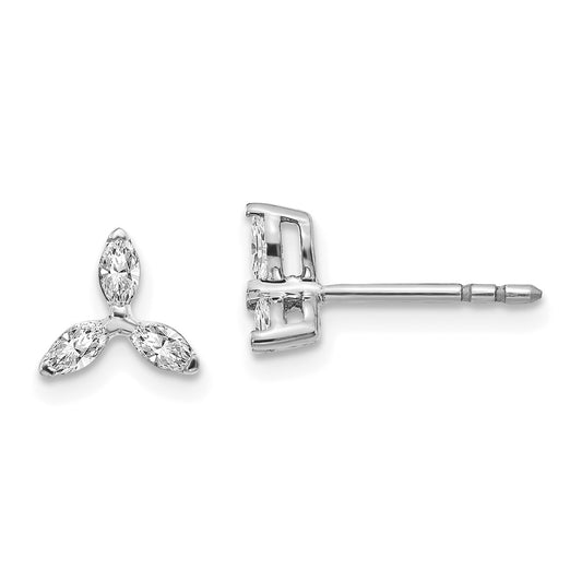 14k White Gold 3-stone Real Diamond Triangle Earrings