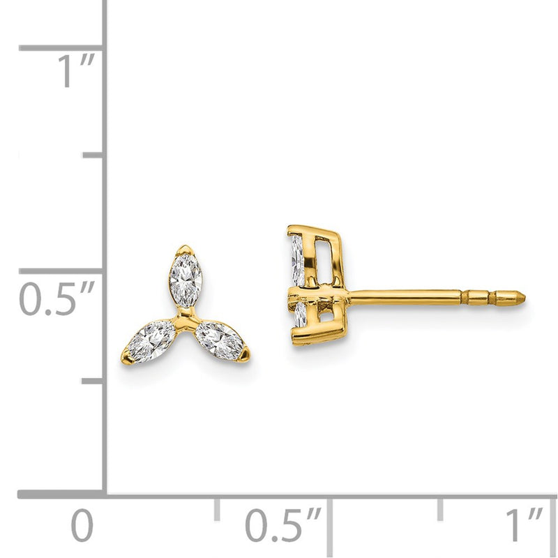 14k Yellow Gold 3-stone Real Diamond Triangle Earrings