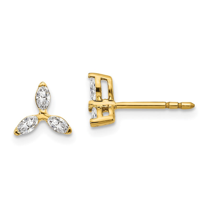 14k Yellow Gold 3-stone Real Diamond Triangle Earrings