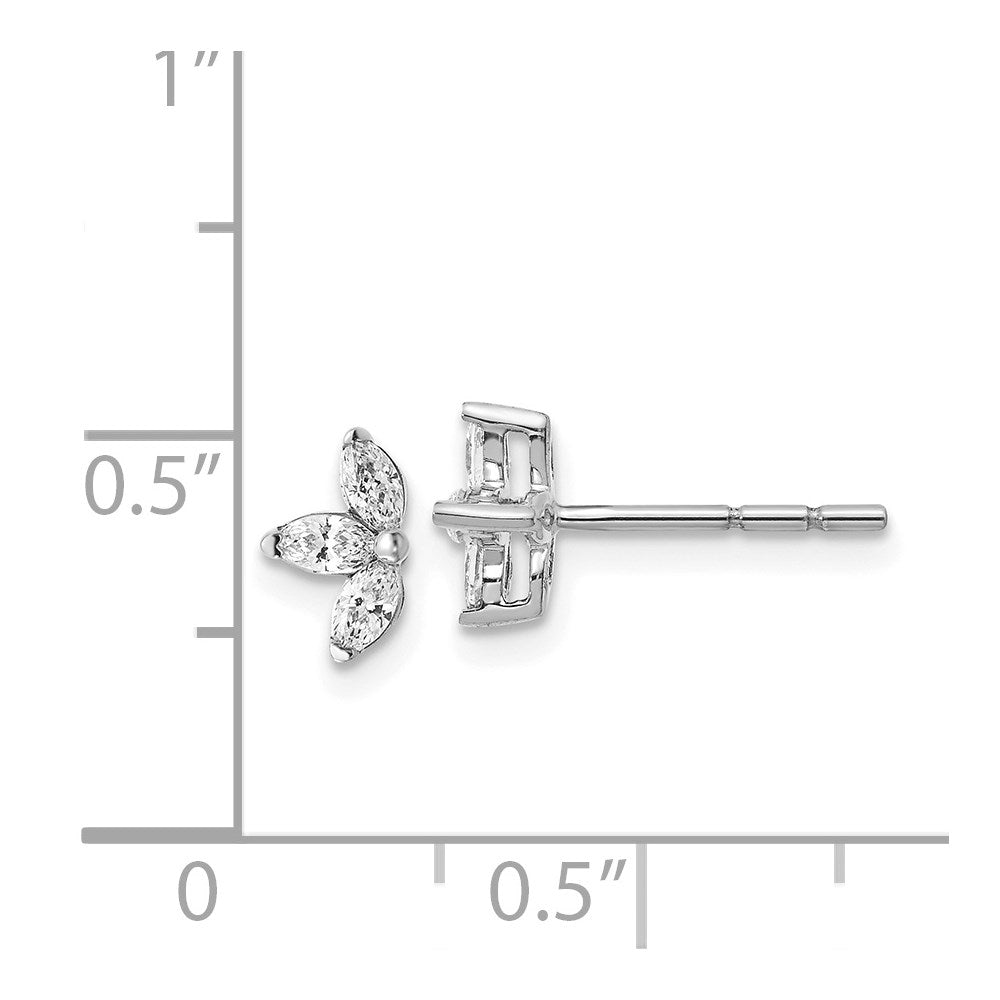 14k White Gold 3-stone Marquise Real Diamond Earrings
