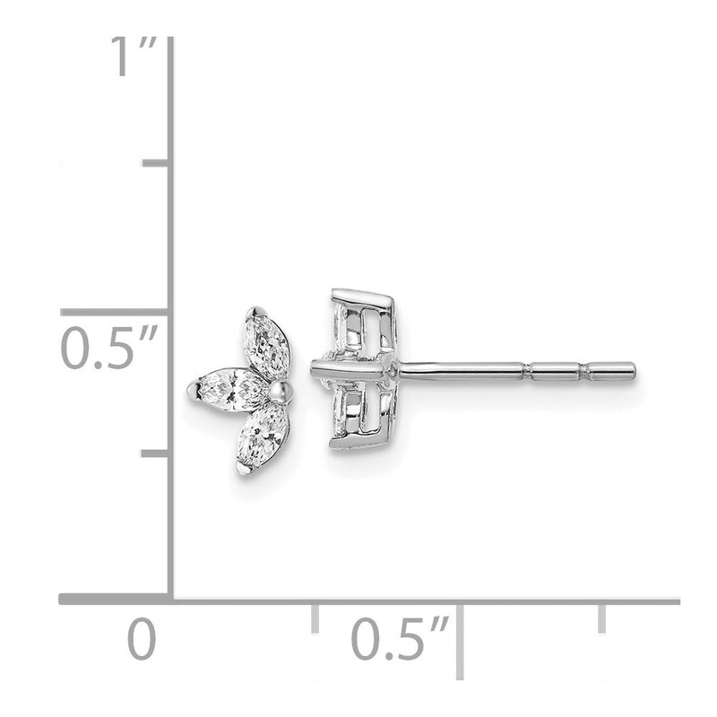 14k White Gold 3-stone Marquise Real Diamond Earrings