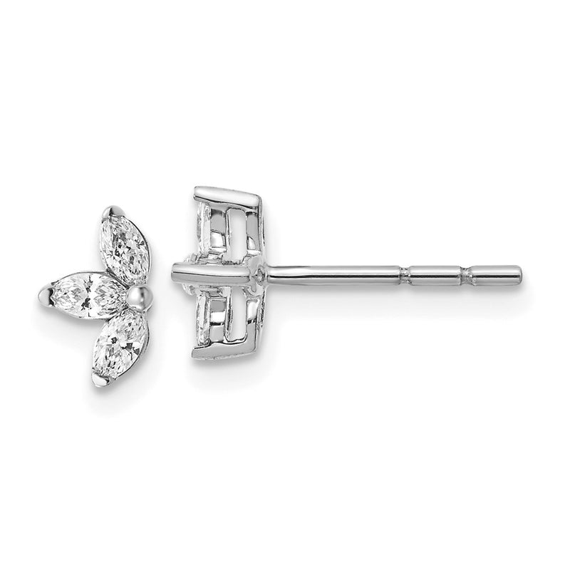 14k White Gold 3-stone Marquise Real Diamond Earrings
