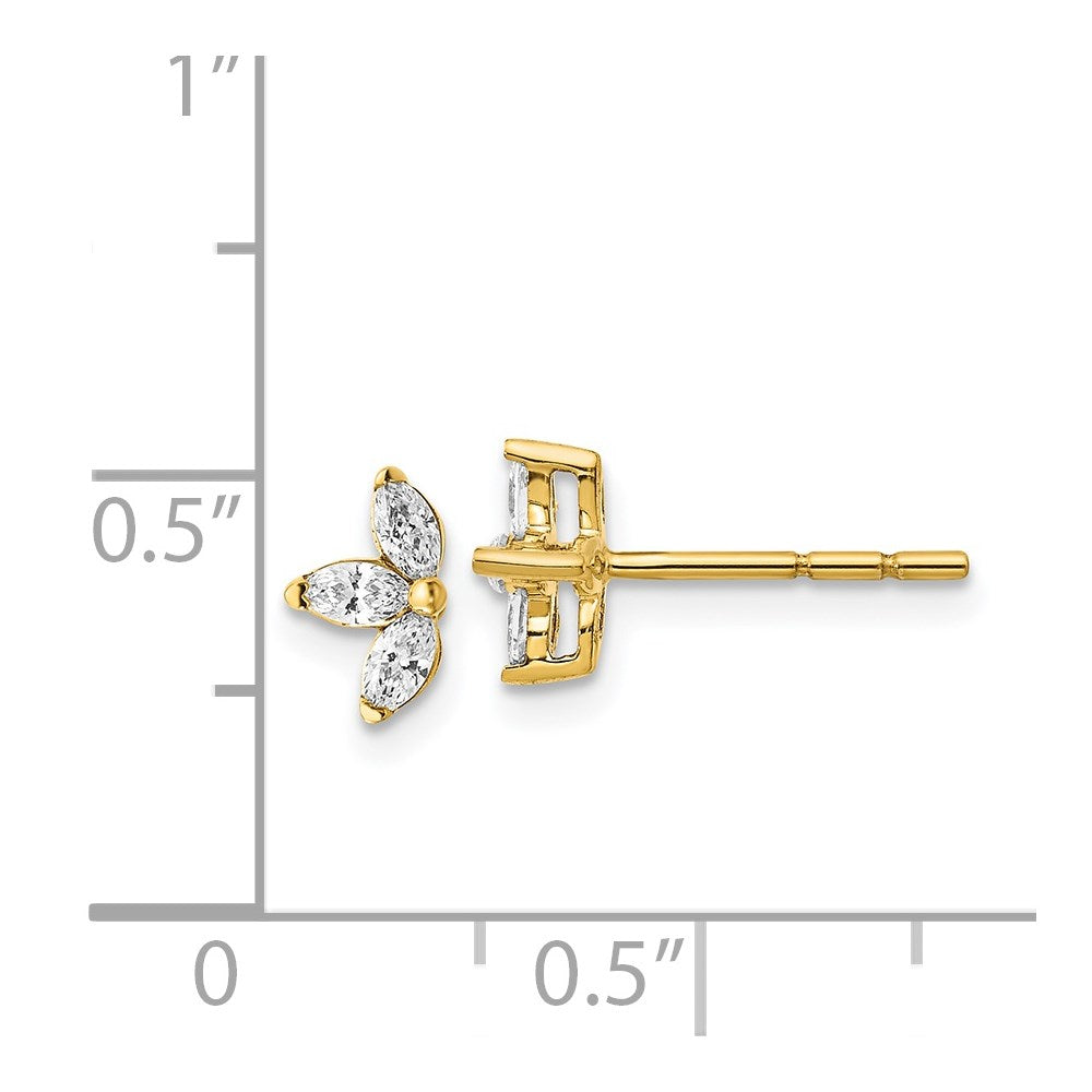 14k Yellow Gold 3-stone Marquise Real Diamond Earrings
