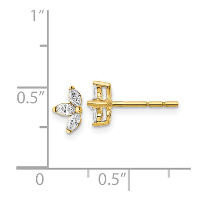 14k Yellow Gold 3-stone Marquise Real Diamond Earrings