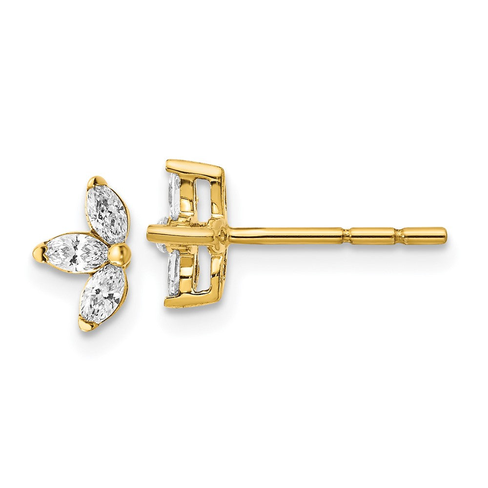 14k Yellow Gold 3-stone Marquise Real Diamond Earrings
