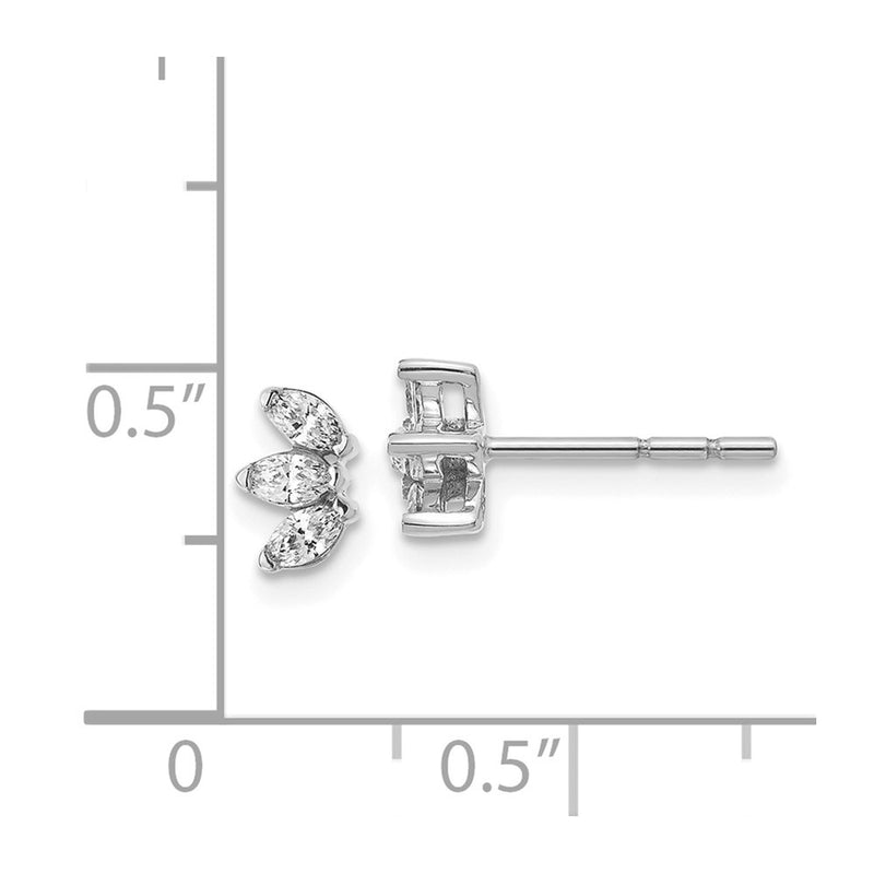 14k White Gold 3-stone Marquise Real Diamond Earrings