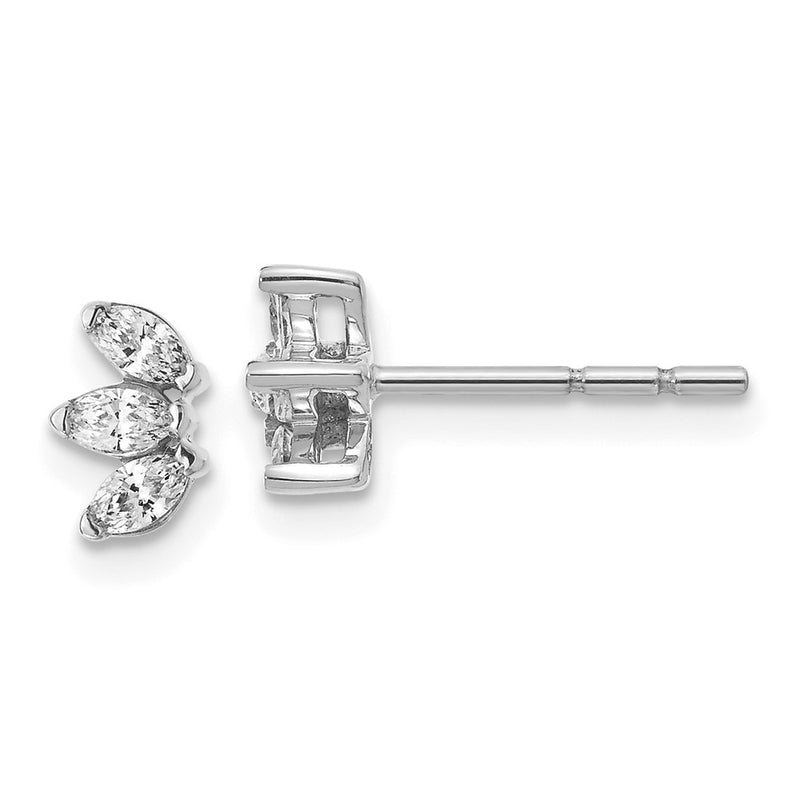 14k White Gold 3-stone Marquise Real Diamond Earrings