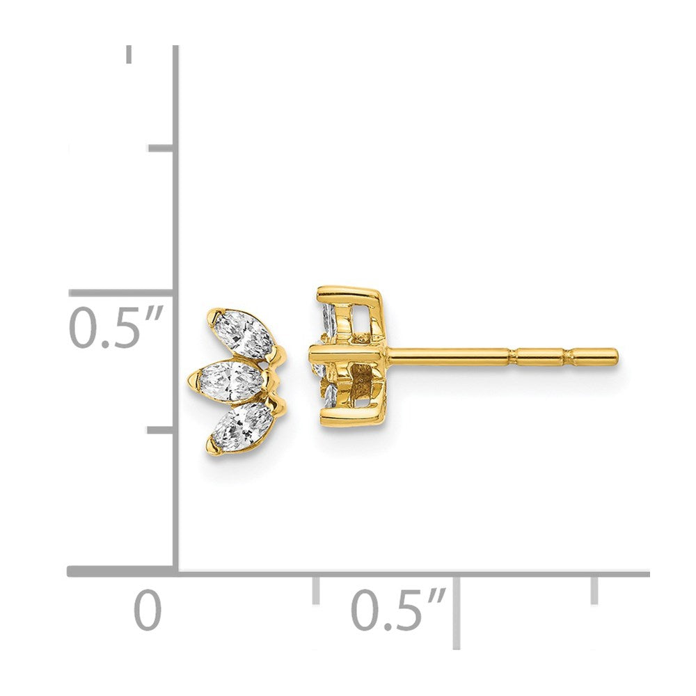 14k Yellow Gold 3-stone Marquise Real Diamond Earrings
