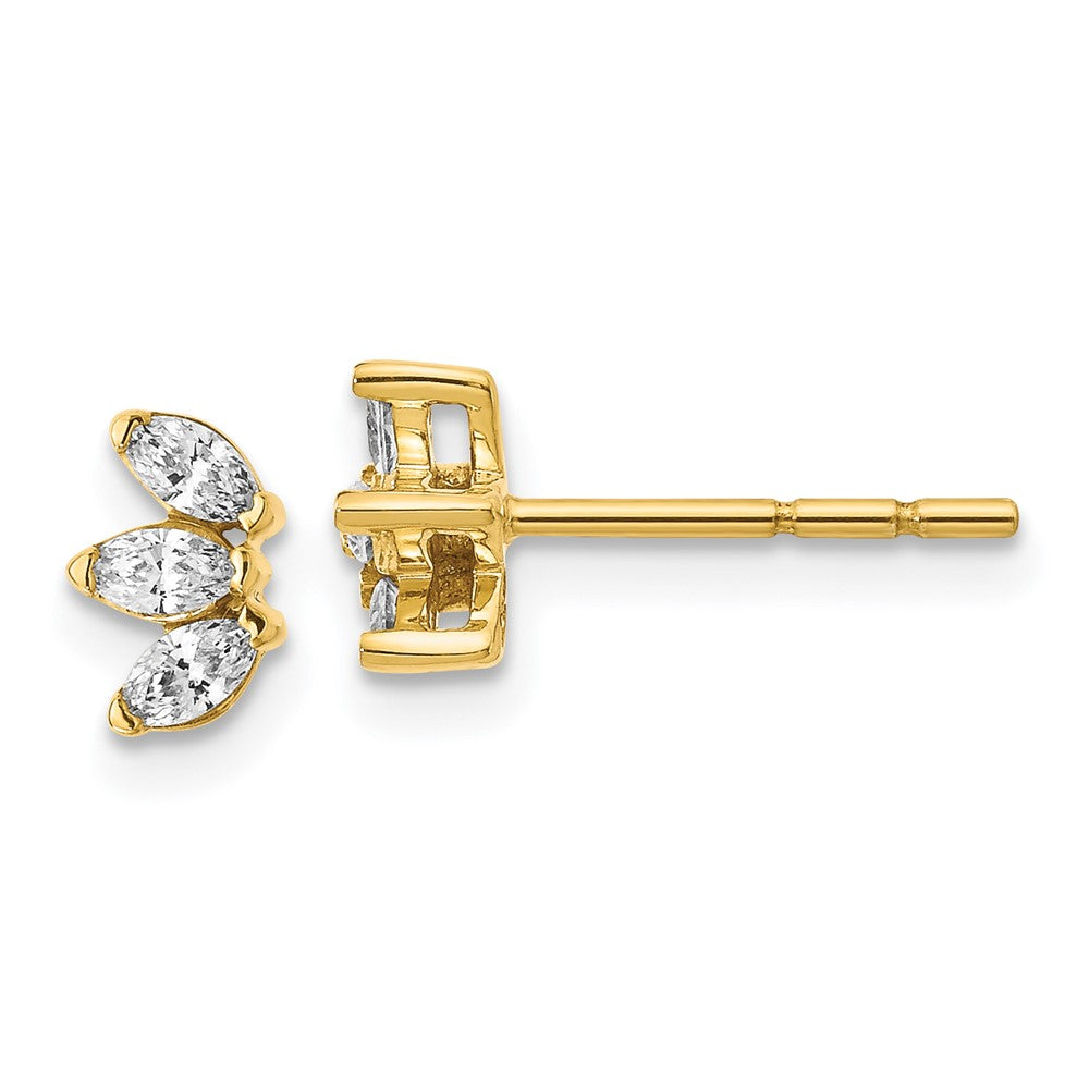 14k Yellow Gold 3-stone Marquise Real Diamond Earrings