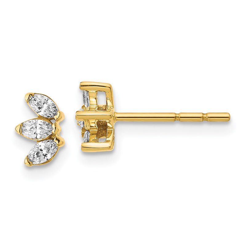 14k Yellow Gold 3-stone Marquise Real Diamond Earrings