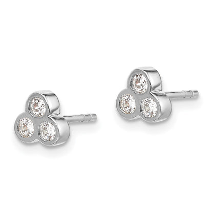 14k White Gold 3-stone Real Diamond Earrings