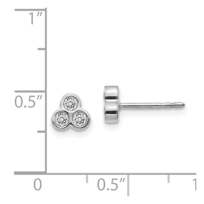 14k White Gold 3-stone Real Diamond Earrings