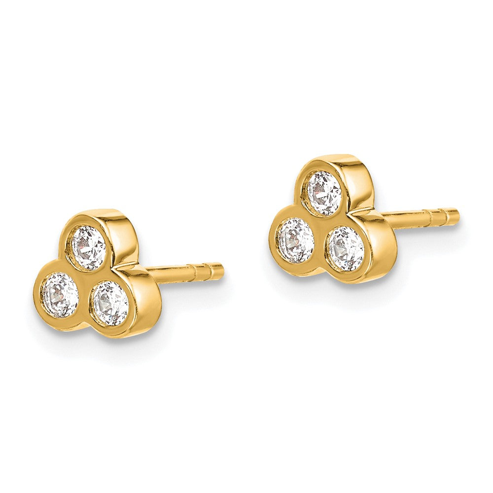14k Yellow Gold 3-stone Real Diamond Earrings