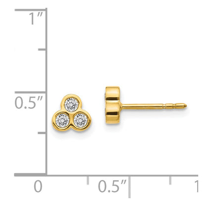 14k Yellow Gold 3-stone Real Diamond Earrings