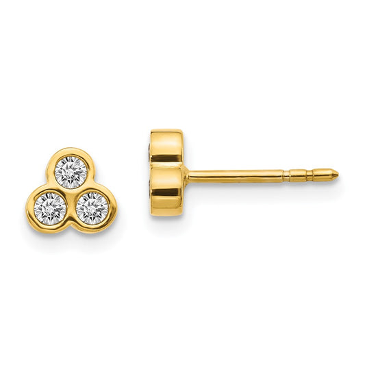 14k Yellow Gold 3-stone Real Diamond Earrings