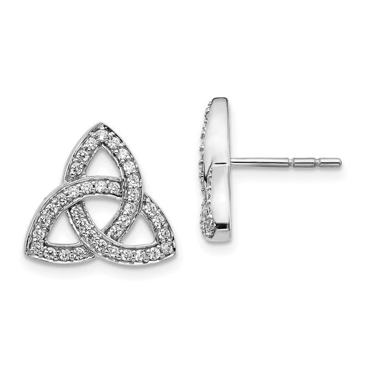 Solid 14k White Gold Celtic Knot Simulated CZ Earrings