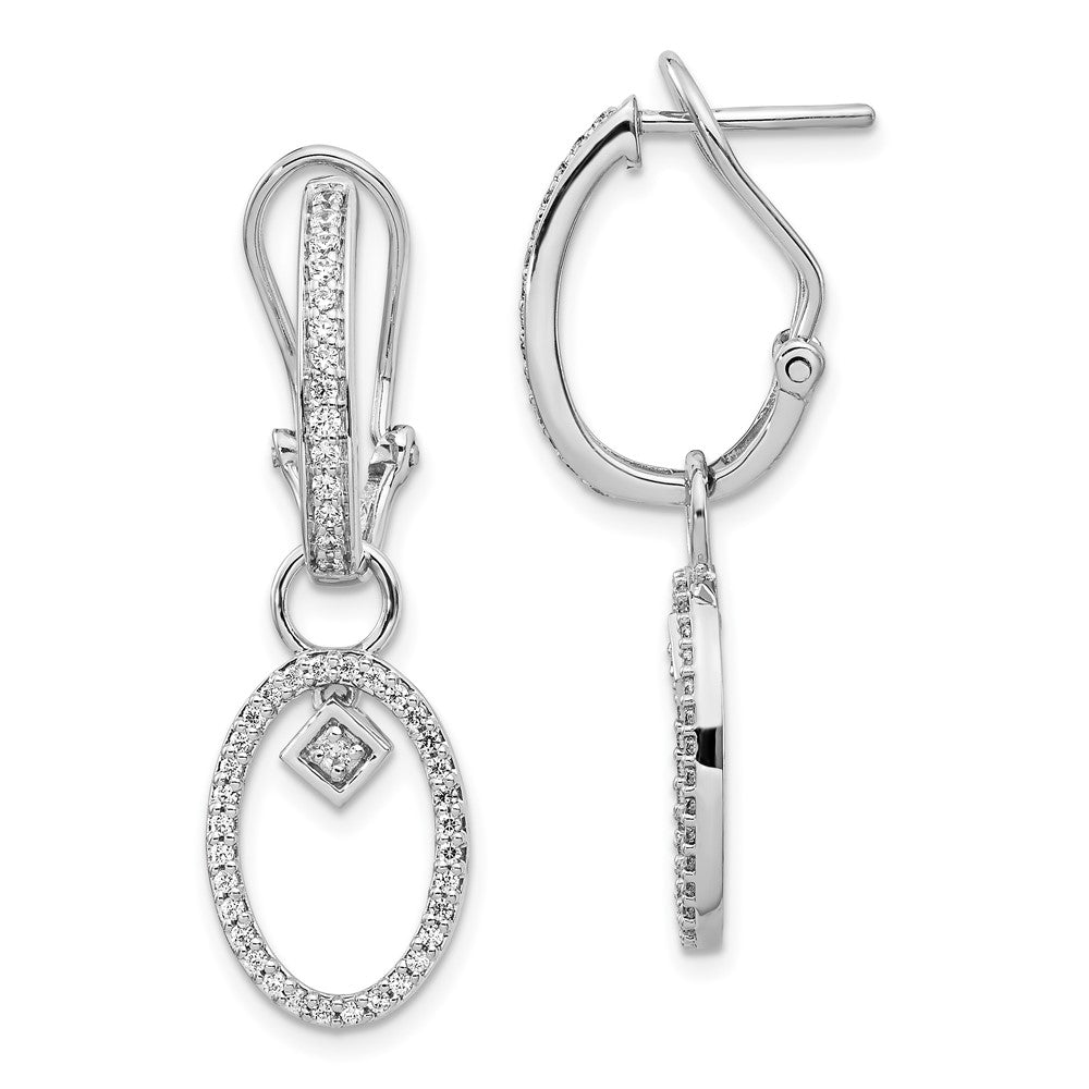 Solid 14k White Gold Simulated CZ Omega BacK Earrings