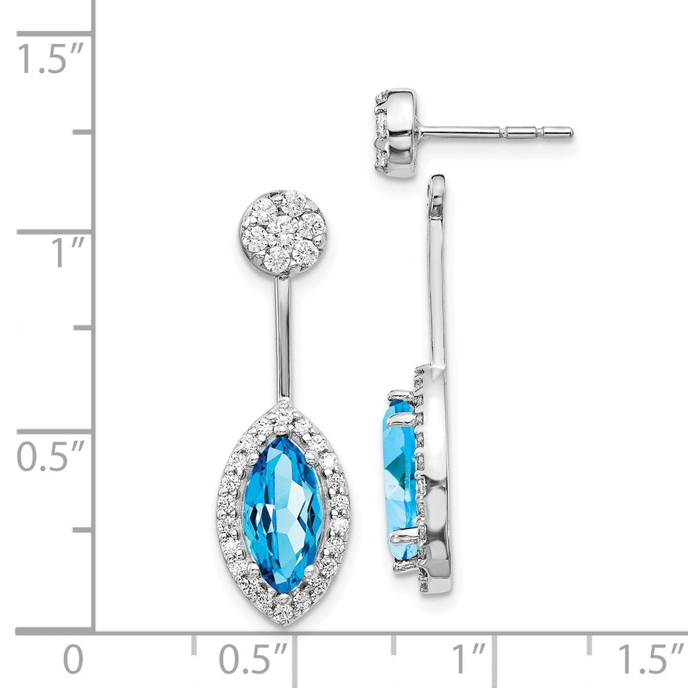 14k White Gold Real Diamond & Blue Topaz Earrings